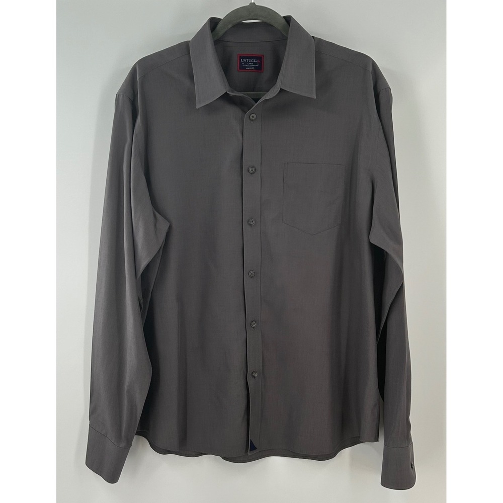 UNTUCKit Sangiovese-WF Gray Relaxed Fit Wrinkle Free Cotton Shirt Mens Large